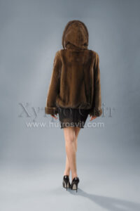 норкова курточка з капюшоном, куліска, горіх - хіт продаж|курточка норковая кулиска с капюшоном от ХутроСвит Тысменица