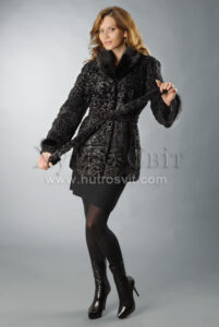 Півшубок каракуль, фасон курточка із норковим коміром|Каракулевый полушубок с шалевым норковым воротником