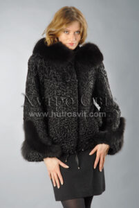 уби каракуль - модель курточка з капюшоном і песцевою опушкою|Шубы из каракуля.Модель каракулевая курточка с капюшоном и песцом
