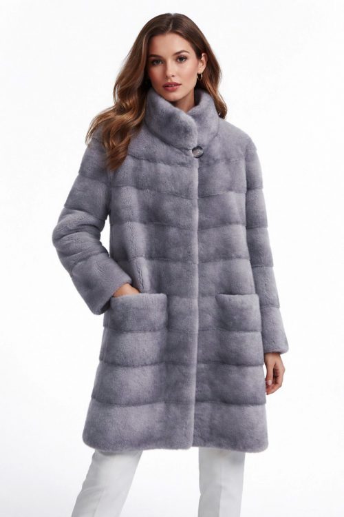 продукція виробника ХутроСвіт Тисмениця 2025 Шуба із датської голубої норки сапфір, комір стійка, фото 1