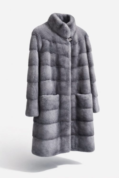 продукція виробника ХутроСвіт Тисмениця 2025 Шуба із датської голубої норки сапфір, комір стійка, фото 2