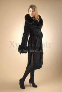 Пальто - мутон, комір - песець|Пальто из меха мутон, воротник - песец