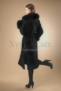 Пальто - мутон, комір - песець|Пальто из меха мутон, воротник - песец