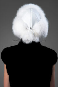 Женская шапка-вушанка, хутро - песець + шкіра