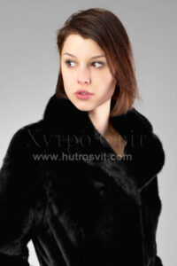 Шуба норка скандинавська чорна, англійський комір, пояс  |Шуба из норки черной, приталенная модель, пояс