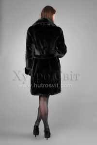 Норкова шуба чорного кольору, модель пальто, англійський комір, пояс|Шуба норковая, меховое пальто, английский воротник, черная норка