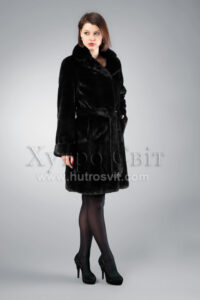 Шуба норкова пальтового фасону, англійський комір, чорна норка|Шуба норка скандинавка черная, модель пальто