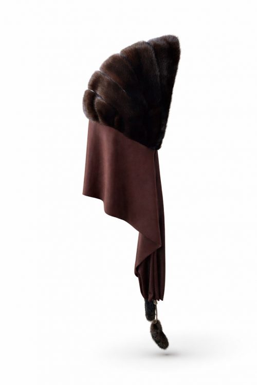 продукція виробника ХутроСвіт Тисмениця 2026 Норкова хустина-капор “Мушля” коричнева, фото 3