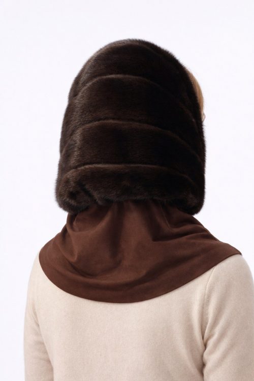 продукція виробника ХутроСвіт Тисмениця 2026 Норкова хустина-капор “Мушля” коричнева, фото 2