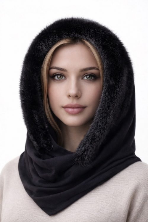 продукція виробника ХутроСвіт Тисмениця 2026 Норковий капор “Равлик” (Мушля) чорного кольору, фото 1