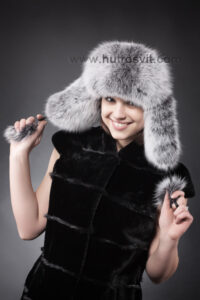 шапка-вушанка, хутро - песець сноутоп + шкіра|шапка-ушанка, мех - песец сноутоп + кожа