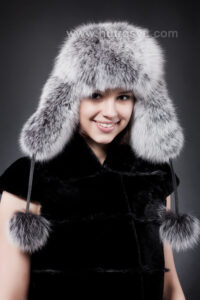 шапка-вушанка, хутро - песець сноутоп + шкіра|шапка-ушанка, мех - песец сноутоп + кожа