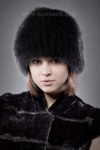 шапка - чорний песець на трикотажі |шапка - черный песец на трикотаже