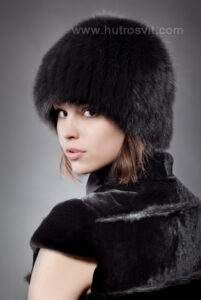 шапка - чорний песець на трикотажі |шапка - черный песец на трикотаже