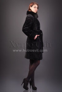 півпальто - хутро мутон, довжина 100см, комір - стійка песець|полупальто - мех мутон, длина 100см, воротник - стойка песец