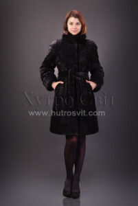 півпальто - хутро мутон, довжина 100см, комір - стійка песець|полупальто - мех мутон, длина 100см, воротник - стойка песец