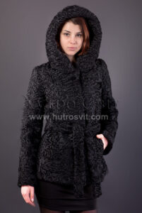 Півшубок каракуль - фасон курточка з поясом та капюшоном|Полушубок из каракуля (модель курточка) капюшон и пояс