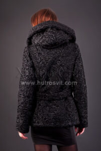 Півшубок каракуль - фасон курточка з поясом та капюшоном|Полушубок из каракуля (модель курточка) капюшон и пояс