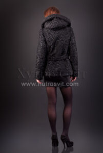 Півшубок каракуль - фасон курточка з поясом та капюшоном|Полушубок из каракуля (модель курточка) капюшон и пояс