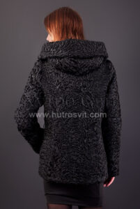 Півшубок каракуль - фасон курточка з поясом та капюшоном|Полушубок из каракуля (модель курточка) капюшон и пояс