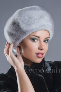Жіноча беретка із хутра скандинавська норка окрасу сапфір|Женский меховой берет - норка сапфир