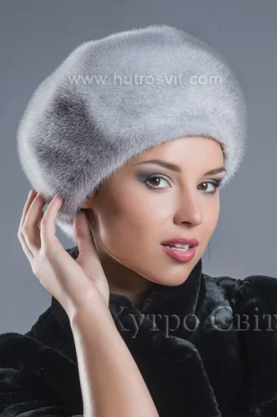 продукція виробника ХутроСвіт Тисмениця 2026 Берет із скандинавської голубої норки Фото 1