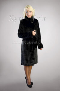 Шуба із чорної скандинавської норки, комір стійка, модель пальто|Шуба из скандинавской черной норки, воротник стойка, пальтовой фасон