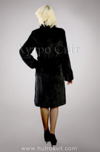 Шуба із чорної скандинавської норки, комір стійка, модель пальто|Шуба из скандинавской черной норки, воротник стойка, пальтовой фасон