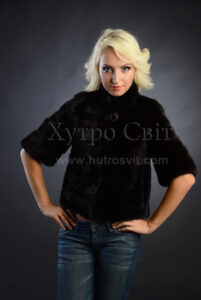 Півшубок із норки махагон, поперечка, комір стійка|Полушубок из норки махагон, поперечка, воротник стойка