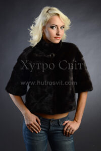 Півшубок із норки махагон, поперечка, комір стійка|Полушубок из норки махагон, поперечка, воротник стойка