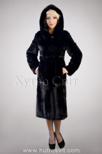 Шуба з капюшоном із чорної скандинавської норки|Норковая шуба с капюшогном из скандинавки