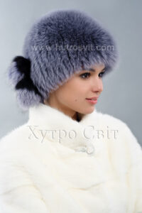 Шапка із песця на трикотажній основі колір сіроголубий|Меховая песцовая шапка на трикотаже - цвет сероголубой