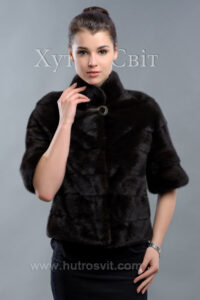 Півшубок із норки махагон, поперечка, комір стійка|Полушубок из норки махагон, поперечка, воротник стойка