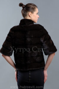 Півшубок із норки махагон, поперечка, комір стійка|Полушубок из норки махагон, поперечка, воротник стойка