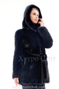 Півшубок норковий з капюшоном із аукціонної скандинавської норки|Черный норковый полушубок с капюшоном, норка скандинавка