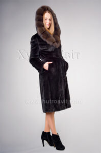 Норкова шуба, прямого фасону, капюшон із соболя|Шуба норка с капюшоном из меха соболя