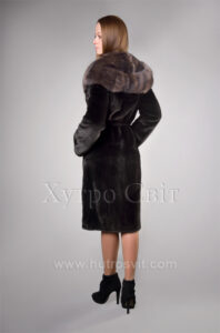 Норкова шуба, прямого фасону, капюшон із соболя|Шуба норка с капюшоном из меха соболя