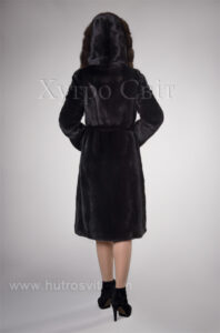 Норкова шуба, прямого фасону, капюшон із соболя|Шуба норка с капюшоном из меха соболя