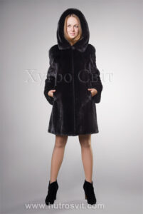 Норкова шуба з капюшоном, чорна, фасон трапеція, пошиття в розпуск|Норковая шуба трапеция, капюшон, пошив в розпуск