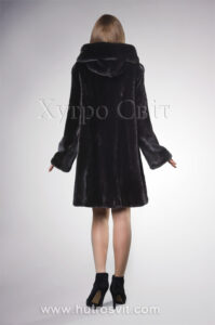 Норкова шуба з капюшоном, чорна, фасон трапеція, пошиття в розпуск|Норковая шуба трапеция, капюшон, пошив в розпуск