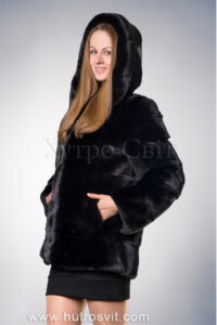 Курточка-півшубок поперечка з капюшоном із скандинавської норки|Полушубок скандинавская норка с капюшоном, поперечка