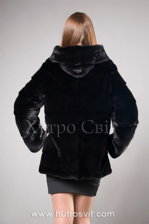 Курточка-півшубок поперечка з капюшоном із скандинавської норки, фото 6