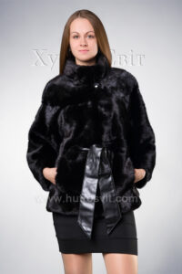 Шуба норкова, модель летюча миш, чорного кольору|Шуба норковая черная, воротник стойка, отстегивающийся рукав