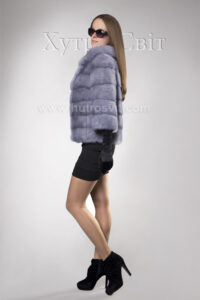 Півшубок-курточка із голубої норки, поперечка, стильний комір типу *шанель*|Норковый полушубок (курточка) из голубой норки, поперечка, воротник типа *шанель*