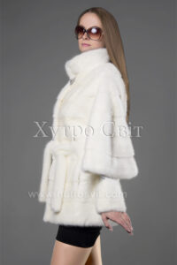 Біла норкова шуба оригінального фасону летюча миш|Белая норковая шуба поперечка, фасон летучая мышь