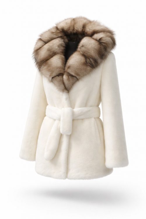 продукція виробника ХутроСвіт Тисмениця 2026 Біла норкова шуба – курточка з капюшоном із куниці, фото 2