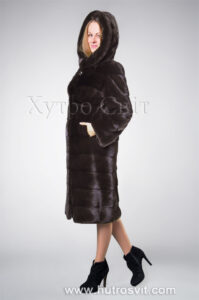 Шуба норкова Блекглама з капюшоном від ХутроСвіт Тисмениця|Шуба норка Блэкгама с капюшоном, поперечка
