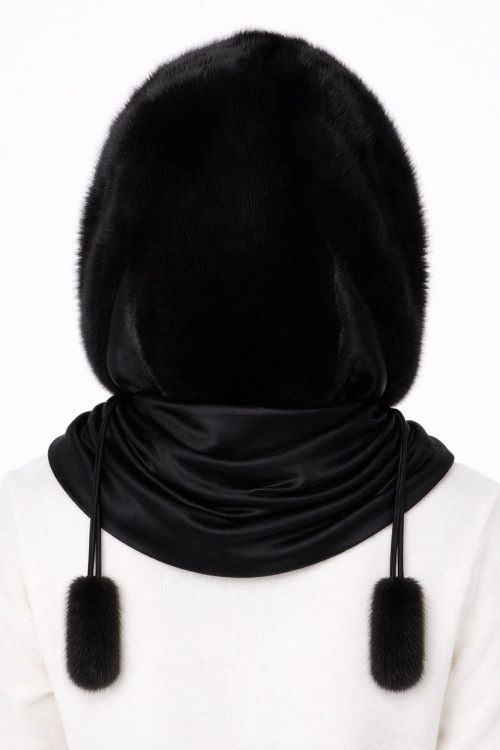 продукція виробника ХутроСвіт Тисмениця 2026 Норкова хустина, платок, капор чорного кольору, фото 3