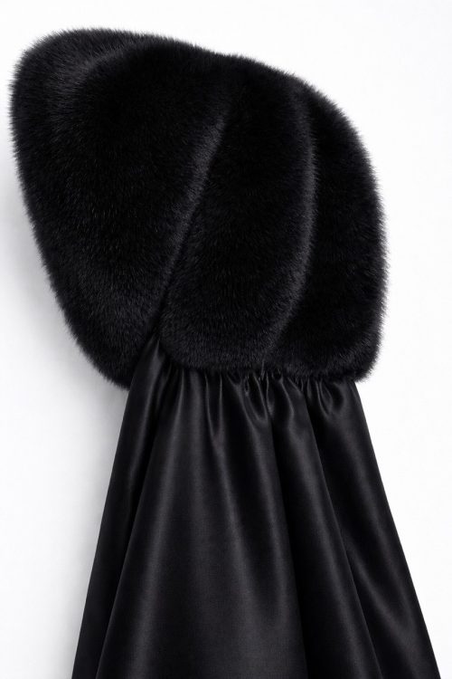 продукція виробника ХутроСвіт Тисмениця 2026 Норкова хустина, платок, капор чорного кольору, фото 4