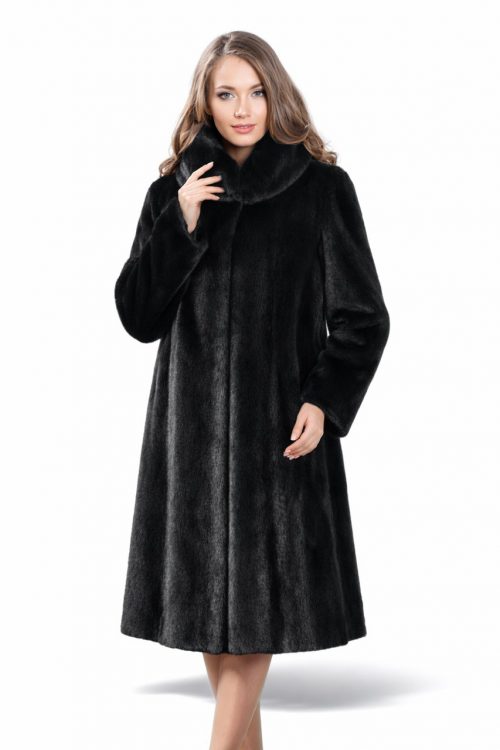 продукція виробника ХутроСвіт Тисмениця 2026 Довга класична модель норкової шуби з капюшоном, фото 2